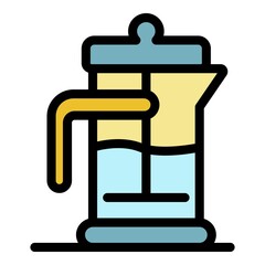 Tea press icon. Outline tea press vector icon color flat isolated
