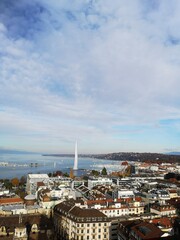 Fototapeta premium Aerial views of Geneva city and Leman lake