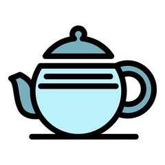 Black tea pot icon. Outline black tea pot vector icon color flat isolated