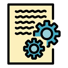 Gear system report icon. Outline gear system report vector icon color flat isolated