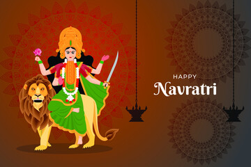 Happy Navratri wishes, concept art of Navratri, illustration of 9 avatars of goddess Durga, Katyayini  Devi 