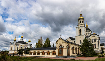Fototapeta na wymiar Churches of Archangel Michael and Simeon Verkhotursky. Merkushino