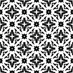 Flower geometric pattern. Seamless vector background. White and black ornament. Ornament for fabric, wallpaper, packaging. Decorative print.
