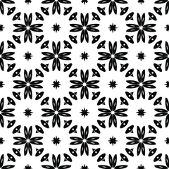 Flower geometric pattern. Seamless vector background. White and black ornament. Ornament for fabric, wallpaper, packaging. Decorative print.