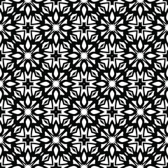 Flower geometric pattern. Seamless vector background. White and black ornament. Ornament for fabric, wallpaper, packaging. Decorative print.