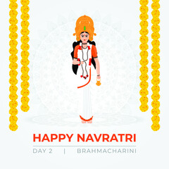 Happy Navratri wishes, concept art of Navratri, illustration of 9 avatars of goddess Durga, Brahmcharini vector