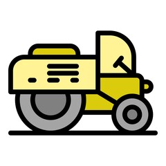 Road roller icon. Outline road roller vector icon color flat isolated