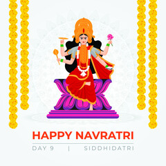 Happy Navratri wishes, concept art of Navratri, illustration of 9 avatars of goddess Durga, Siddhidatri Devi 