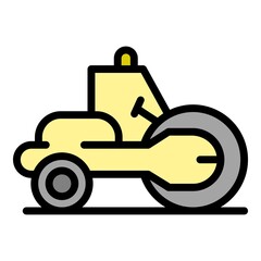 Construction road roller icon. Outline construction road roller vector icon color flat isolated