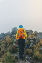 Hiker climbing on the mountains