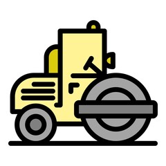 Truck road roller icon. Outline truck road roller vector icon color flat isolated