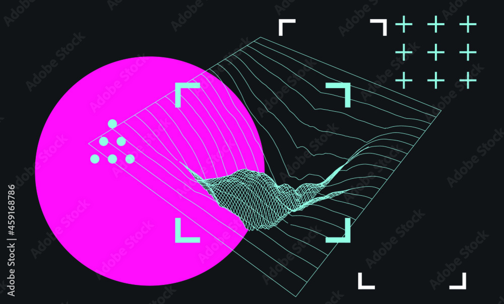 Aufkleber 3d polygonal mountain landscape in retrofuturistic style. concept of data visualization and machine 
