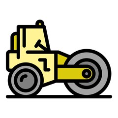 Road roller machinery icon. Outline road roller machinery vector icon color flat isolated