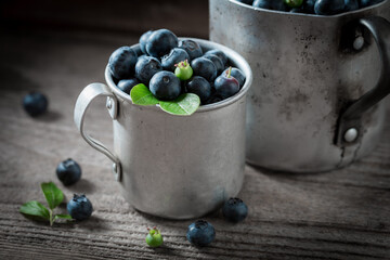 Healthy blueberries freshly picked from garden. Fruits full of vitamins.