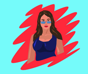 Art stylization of fashion girls from the 80s, 2d vector artwork illustration of a beautiful woman from the 80s, 2d vector drawing.