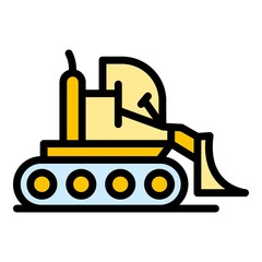 Road bulldozer icon. Outline road bulldozer vector icon color flat isolated