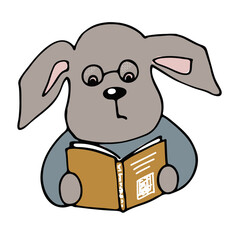 clipart with reading animals, a dog with glasses
