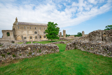 The stone and flint remains of a thirteenth century disused and derelict priory in the English...
