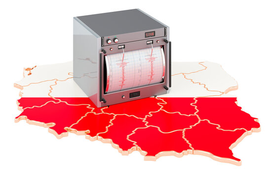 Earthquake in Poland, concept. Seismograph on the Polish map. 3D rendering