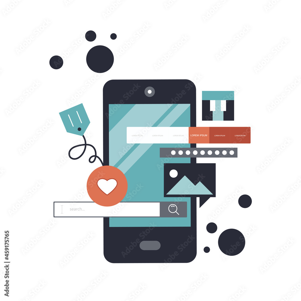 Wall mural mobile application and mobile app development concept. project development and business ideas. flat 