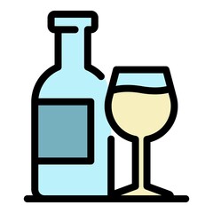 Bottle and glass icon. Outline bottle and glass vector icon color flat isolated