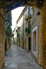A narrow street in Monteroduni, a medieval town of Molise region, Italy.
