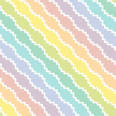 Seamless rainbow pattern. Vector illustration with funky diagonal zigzag shapes, stripes. Abstract colorful ornament is used in the design of carpets, textiles, clothing, wallpaper, cover, packaging