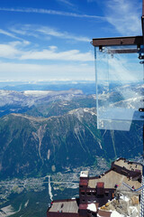 No people in the  'Step into the Void' glass box on the Aiguille Du Midi (3842m) mountain top above...