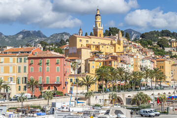 The historic center of Menton with the beautiful Basilica and colorful houses