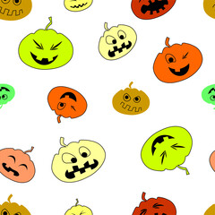 Multicolored Pumpkin on a White Background Cute.Seamless pattern