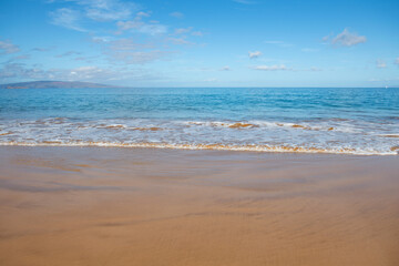 Beach and tropical sea background. Concept of summer relaxation.