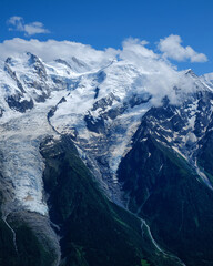 Mont Blanc massif, Bossons and Taconnaz Glaciers seen from Brevent mountains, Chamonix , Haute Savoie, France