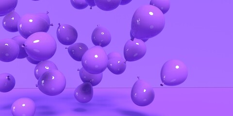 Scattered balloons on a colored background - 3D render