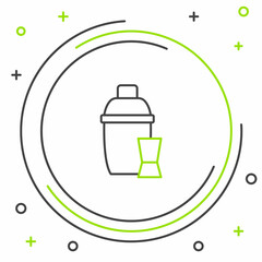 Line Cocktail shaker with cocktail glass icon isolated on white background. Colorful outline concept. Vector