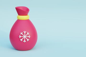 3d icon - red bag with snowflake, money and gifts for new year and christmas, 3d render
