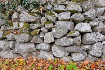 Beautiful wall in granite stones in Brittany France