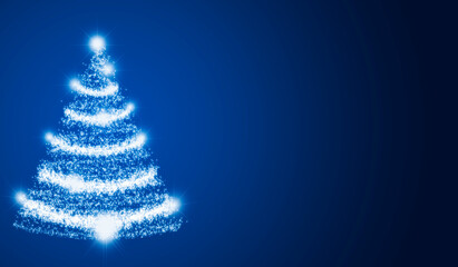 Fondo azul con árbol de navidad iluminado