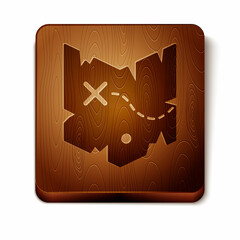 Brown Pirate treasure map icon isolated on white background. Wooden square button. Vector