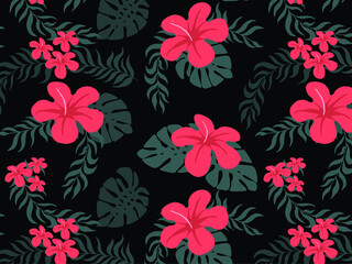 Tropical hibiscus flower design pattern, tropical vector pattern.