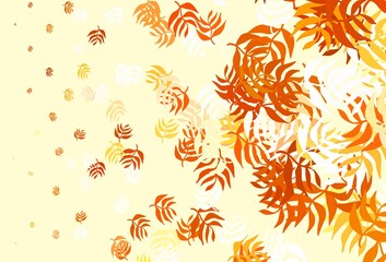 Light Orange vector doodle texture with leaves.