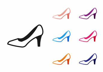 Black Woman shoe with high heel icon isolated on white background. Set icons colorful. Vector