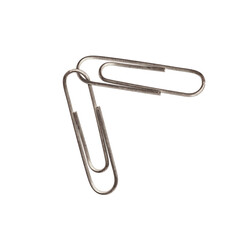 Golden metal paper clip isolated on a white background