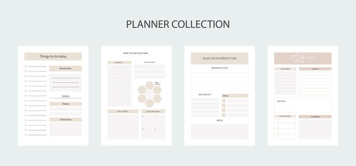 Collection of planners for life and business, planner sheets, organizer for personal and work issues
