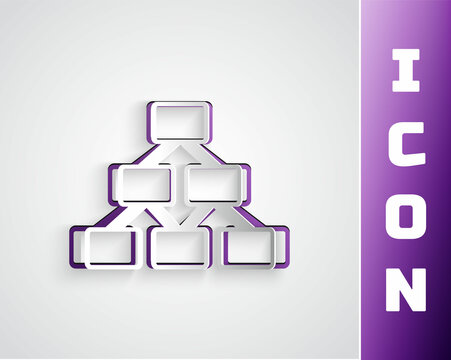 Paper cut Business hierarchy organogram chart infographics icon isolated on grey background. Corporate organizational structure graphic elements. Paper art style. Vector