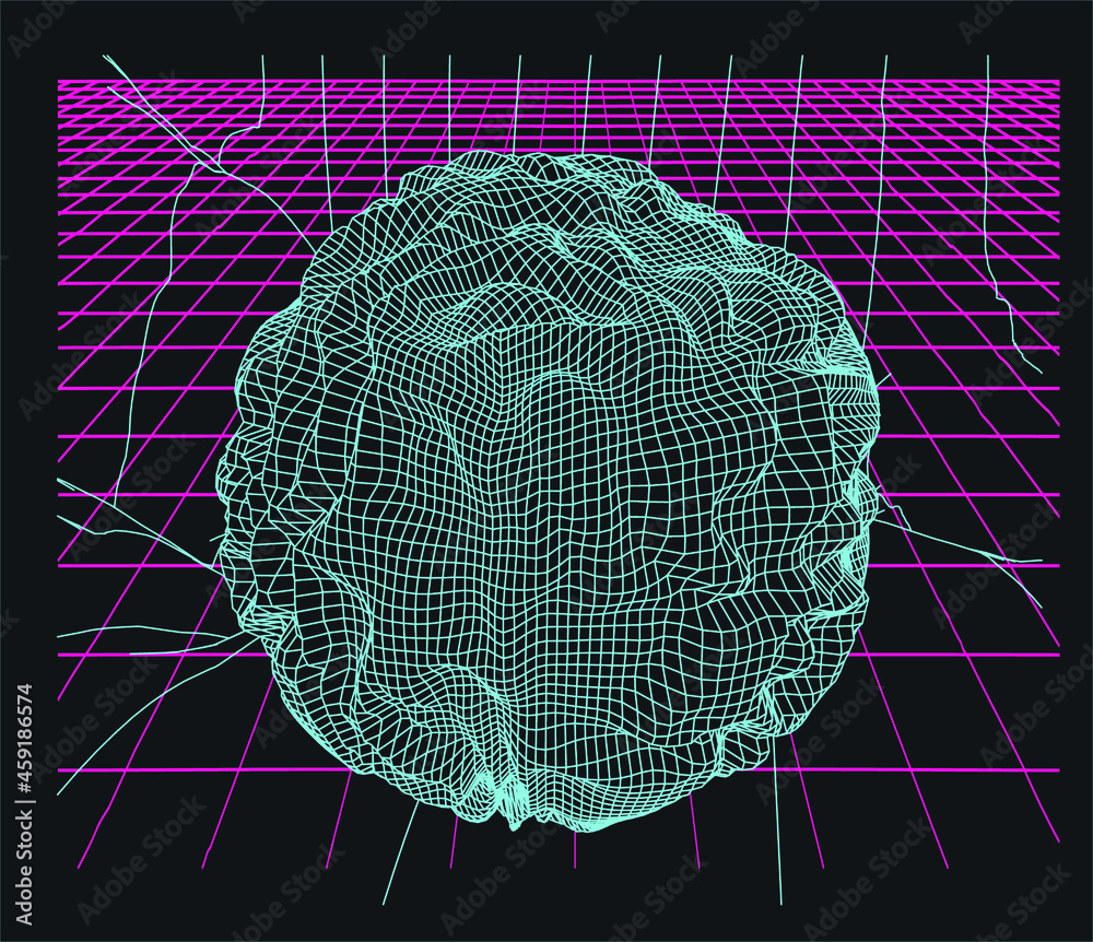 Poster glitched and distorted 3d sphere wireframe. abstract geometric vector illustration.