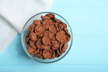 chocolate cornflakes for breakfast on the table close-up
