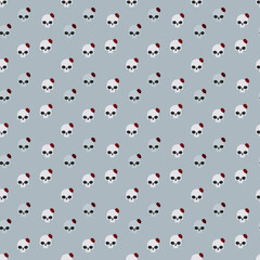Gray light halloween festive with white skull with flower seamless pattern
