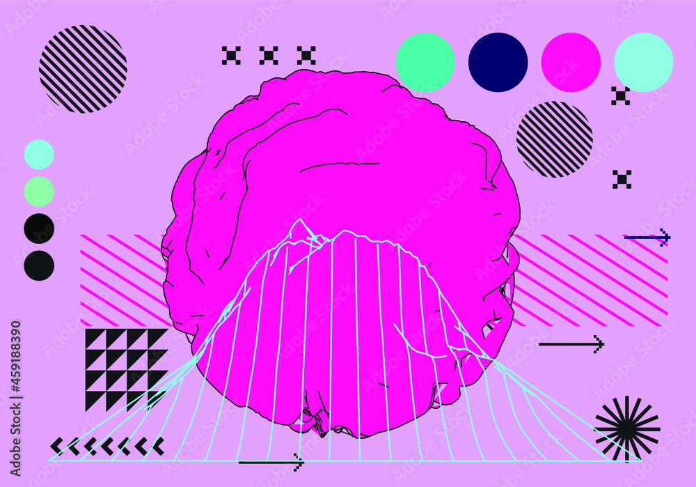 Poster glitched and distorted 3d sphere wireframe. abstract geometric vector illustration.