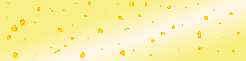 British pound coins falling. Breathtaking scattered GBP coins. United Kingdom money. Dramatic jackpot, wealth or success concept. Vector illustration.