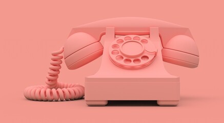 Old pink dial telephone on a pink background. 3d illustration.